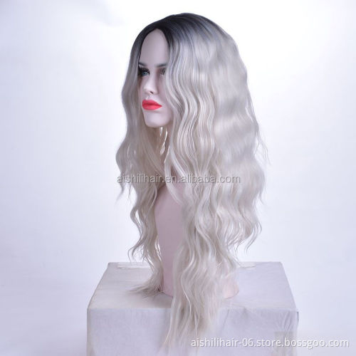 2019 Best sellers long wavy 22 inch ombre color Synthetic wig and lace front wig for woman